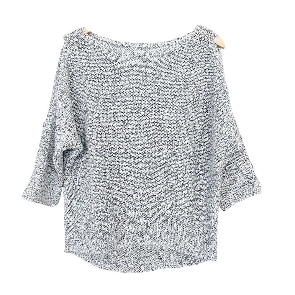 Lou & Grey Blue White Open Knit Cold Shoulder Dolman Sleeve Sweater Sz XS